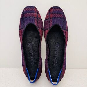 Rothy's The Square Toe Cranberry Plaid Flats Shoes Sz 7.5